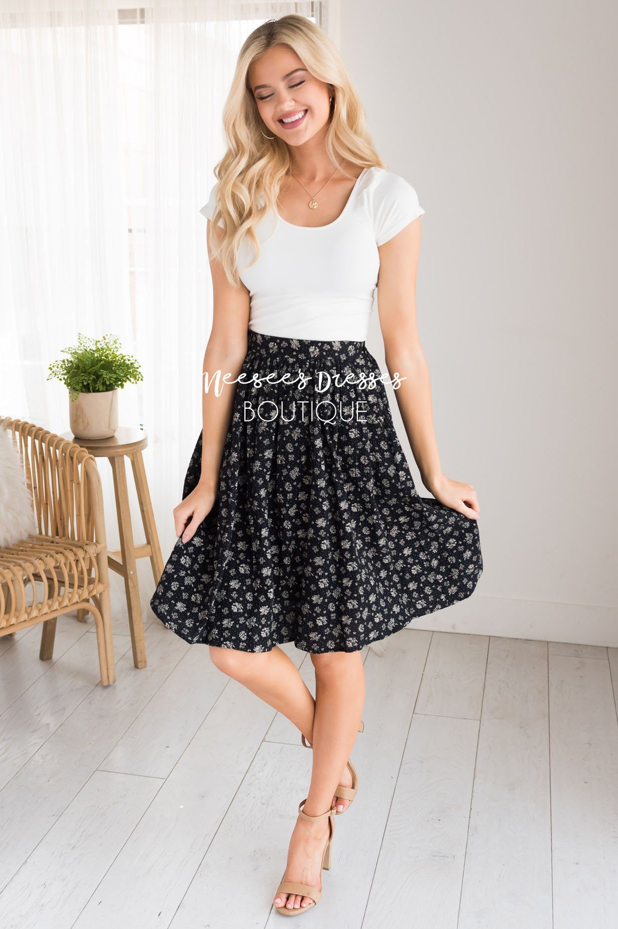 Black & Cream Modest Textured Skirt