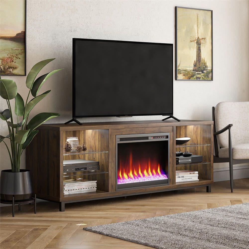 Ameriwood Home Lumina 6475 in Freestanding Electric Fireplace TV Stand in Walnut