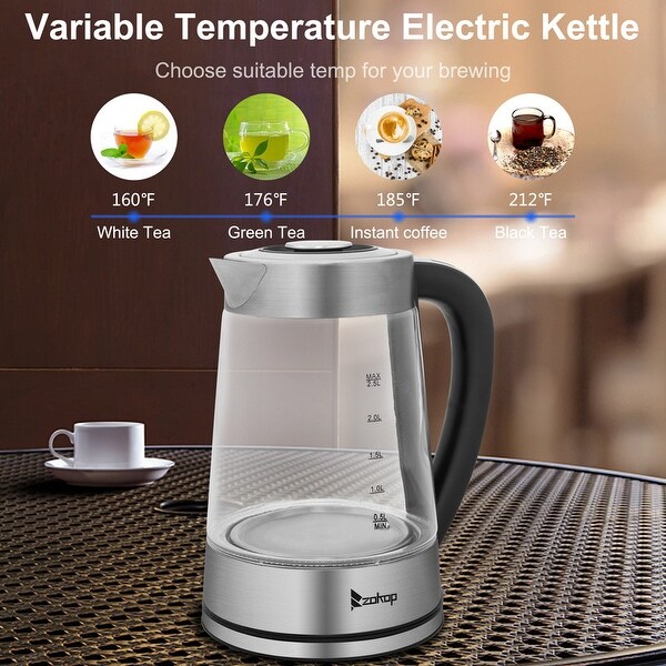 ZOKOP 0.58Gal 1200W Stainless Steel Glass Electric Kettle with Electronic Handle