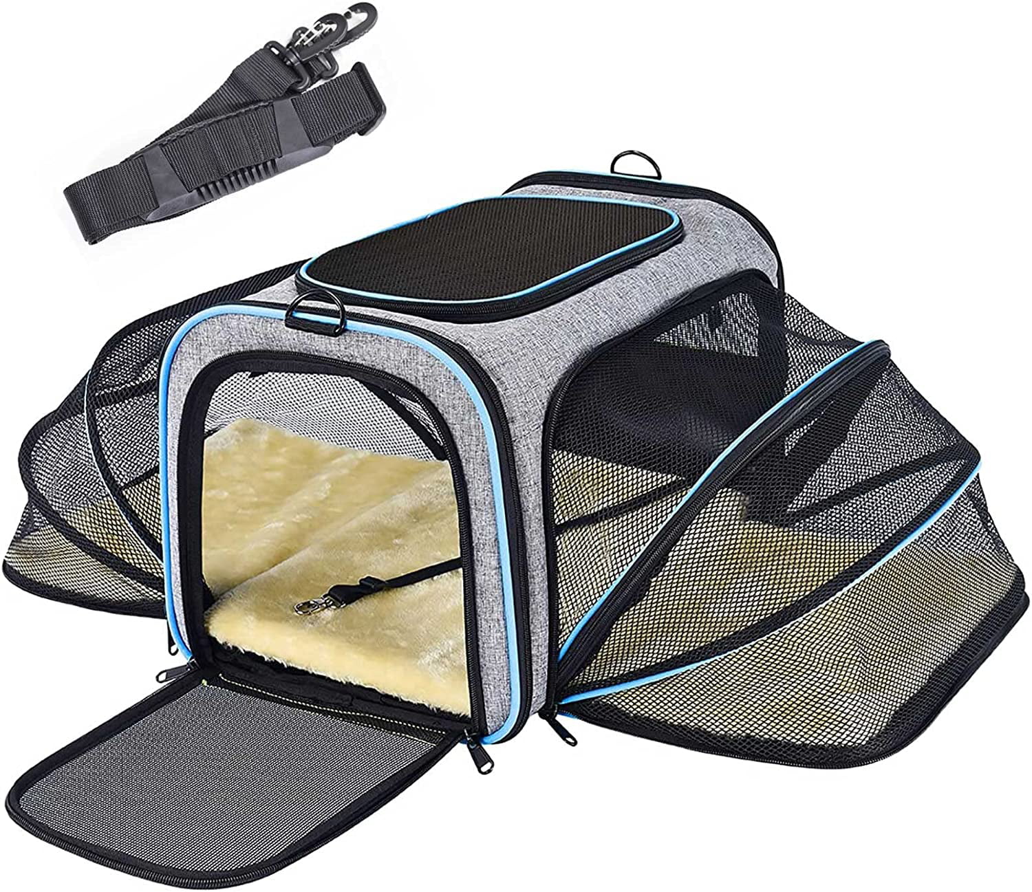 Cat Dog Carrier Airline Approved Expandable Soft-Sided Pet Carrier with Pockets and Removable Fleece Pad for Cats， Puppy and Small Animals