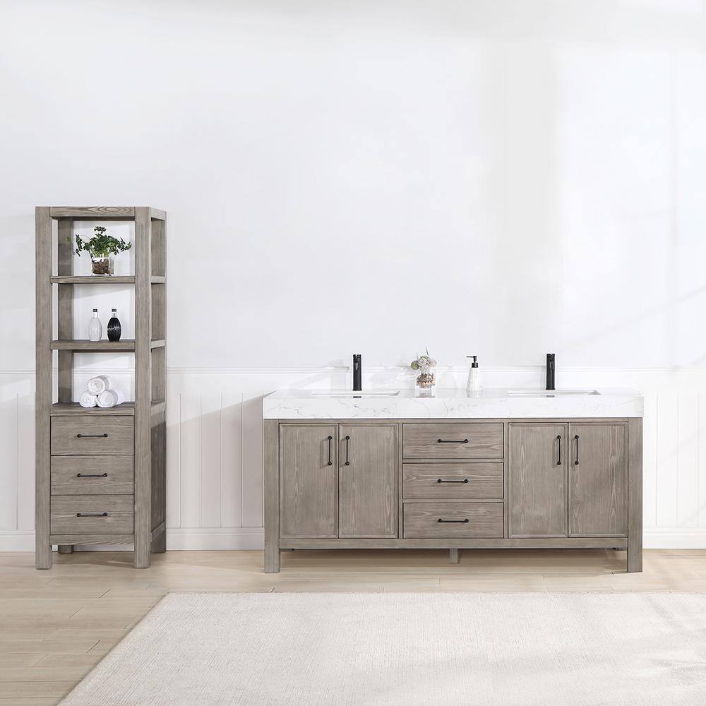 ROSWELL León 72 in.W x 22 in.D x 34 in.H Double Sink Bath Vanity in Fir Wood Grey with White Composite Stone Top 803872-FY-LW-NM