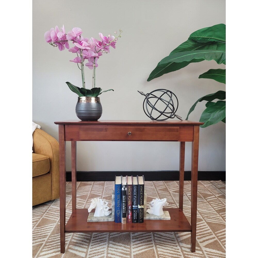 Solid Bamboo 2 Tier Console Table with Drawer