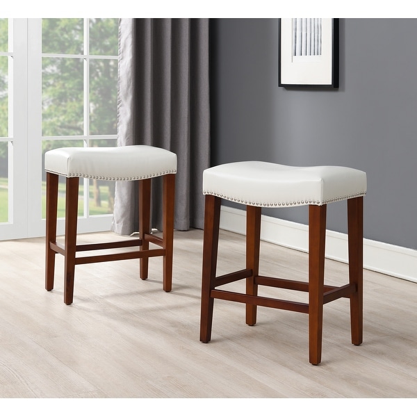 2 pcs Set Leather Barstool with Rubber Wood Leg for Dining Room Living Room