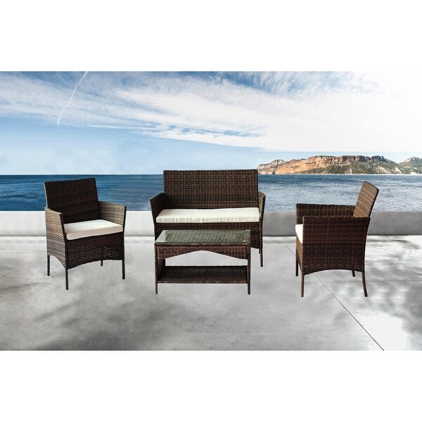 4 Piece Patio Outdoor Rattan Furniture for Garden - Overstock - 37028747