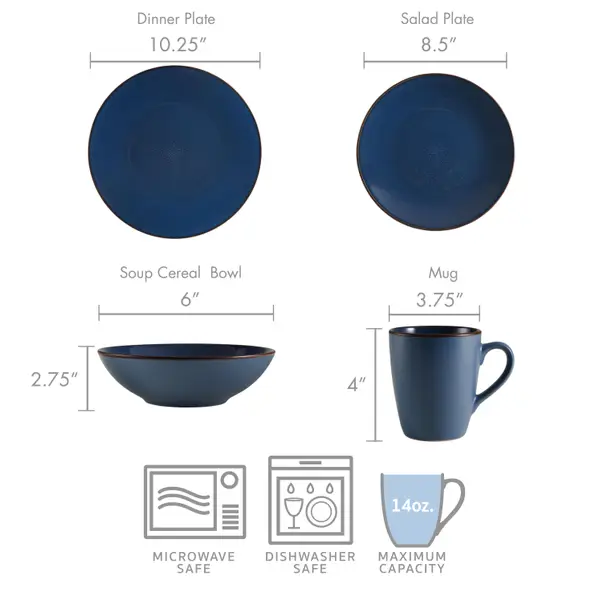 Pfaltzgraff 16-Piece Pierce Blue Dinnerware Set