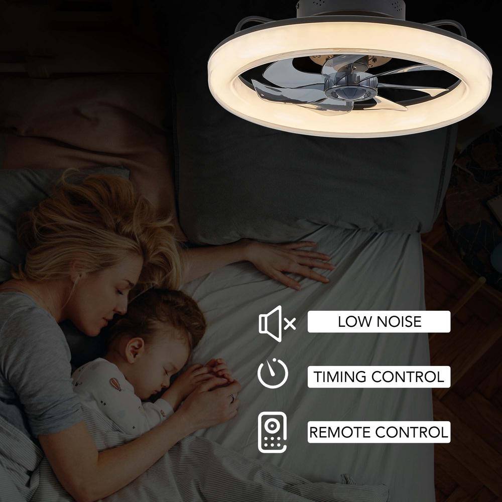 FANNEHONNE 19.6 in. LED Indoor Black Low Profile Ceiling Fan with Light Dimmable Reversible Blades for Living Room CA000088633BK