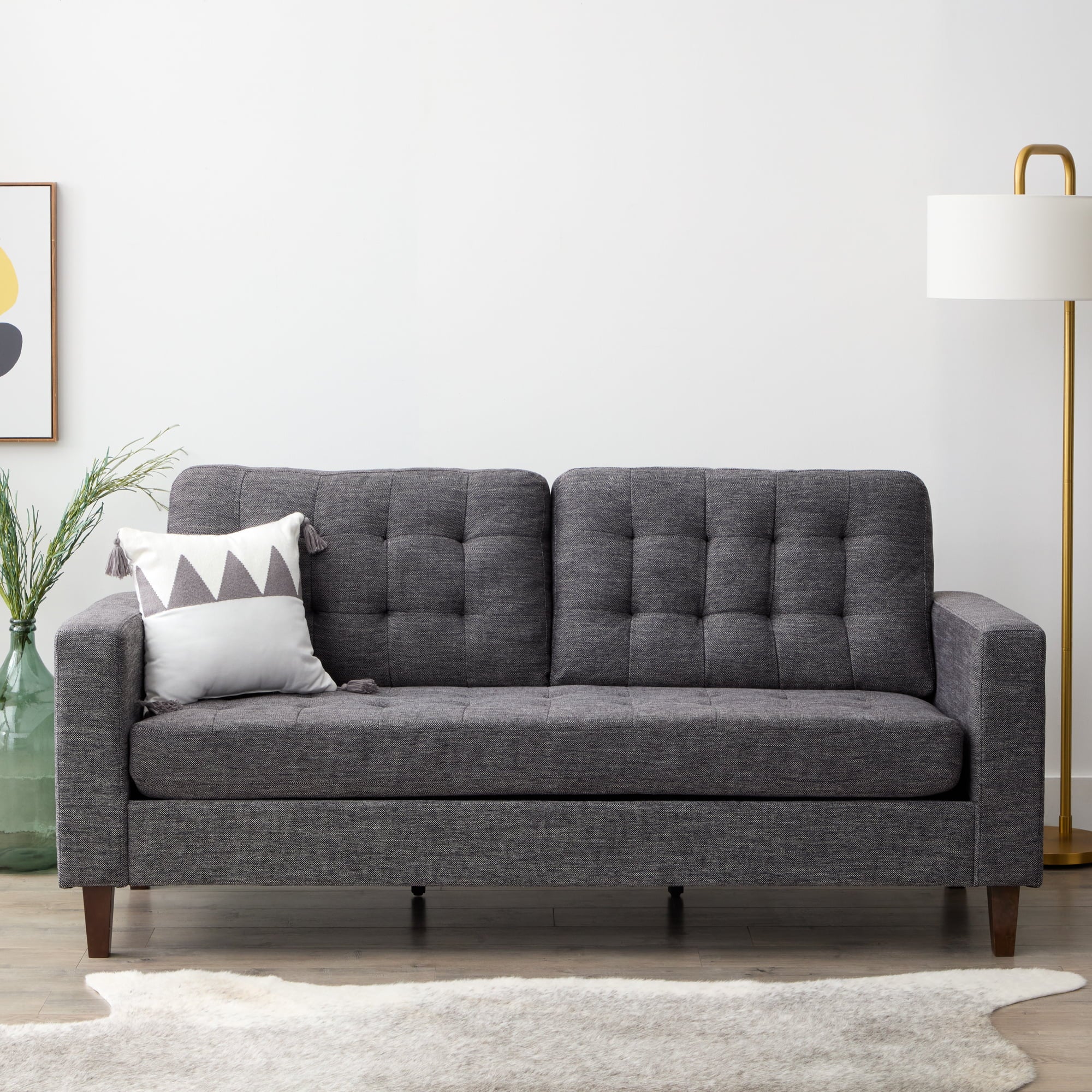 Mayview Carraway Upholstered Sofa with Tufting, Charcoal