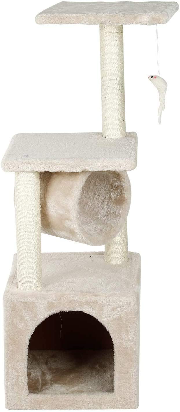 Confote 35.4-in Cat Activity Tree Climb Tower Play House Condo Furniture for Small and Medium Cat, Beige White