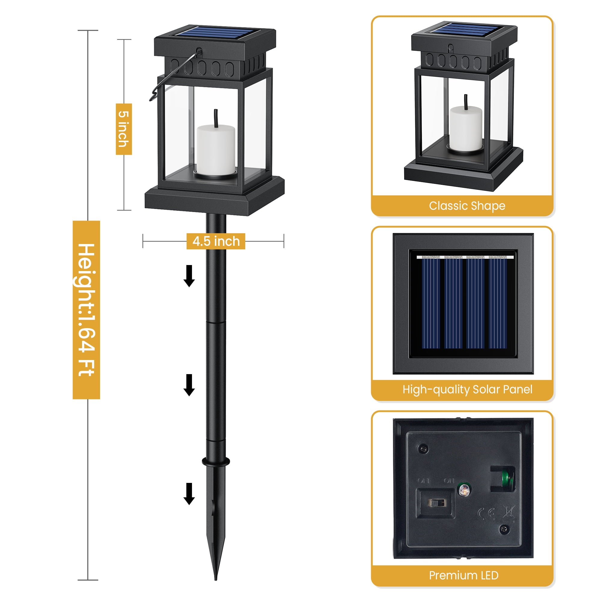 4 Pack Solar Lantern Hanging Outdoor Solar Landscape Lights Solar Pathway Lawn Light 3 in 1 Installation Solar Light for Garden Yard Patio Design - Warm Yellow