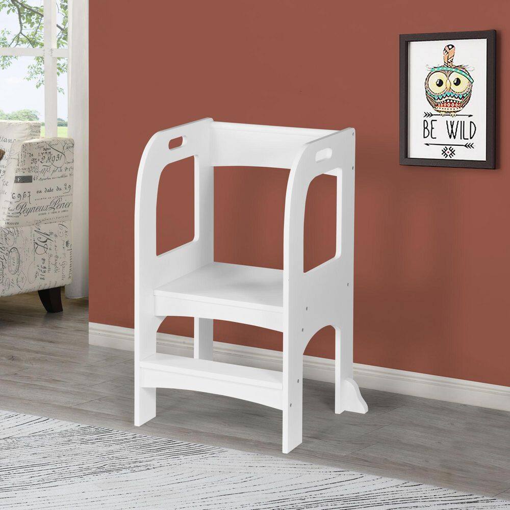 Amucolo 22.8 in. White MDF Wood Child Standing Tower Step Stools for Kids Toddler Step Stool for Kitchen Counter YeaD-CYD0-7TW