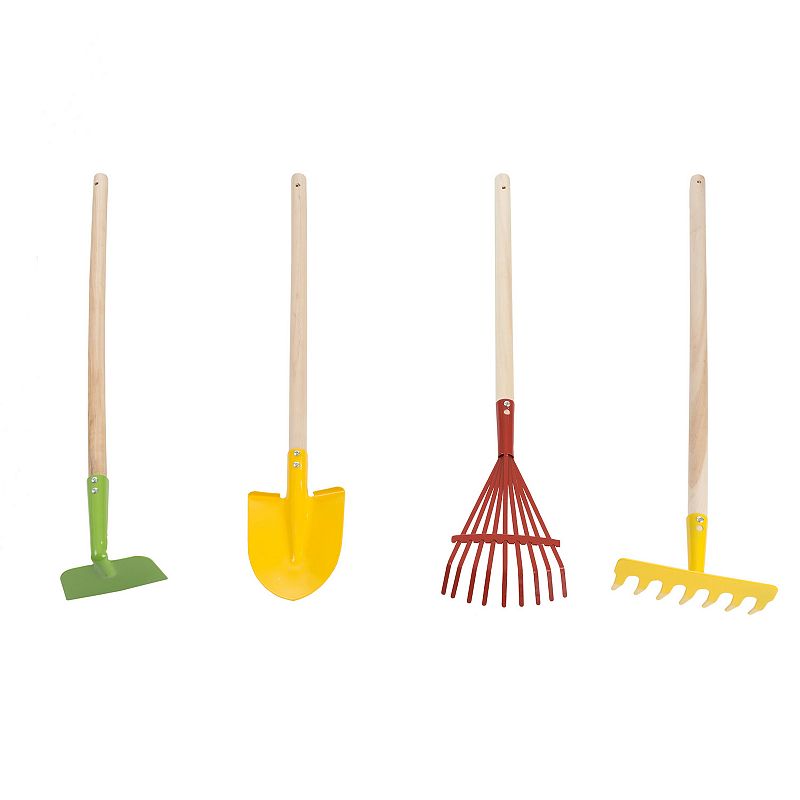 Hey! Play! Kid's Garden Tool Set with Child Safe Shovel， Rake， Hoe and Leaf Rake