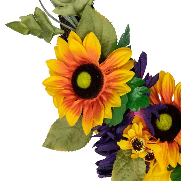 Northlight Sunflower And Mum Twig Autumn Artificial Floral Wreath 20 inch