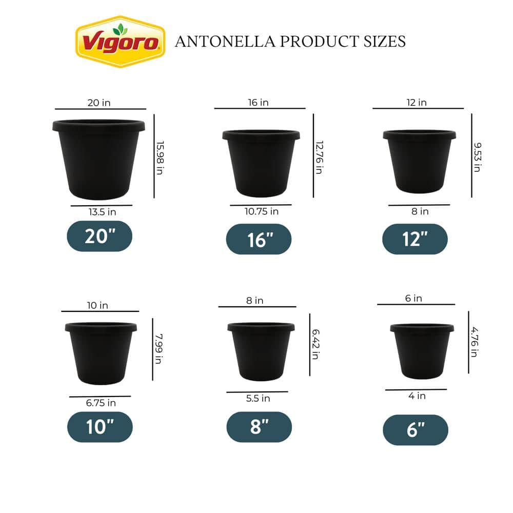 Vigoro 16 in. Antonella Large Black Plastic Planter (16 in. D x 12.8 in. H) with Drainage Hole PCP16005G18