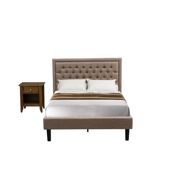 East West Furniture Full Bed Set - Platform Bed - Dark Khaki Headboard with 1 Wood Night Stand - (End Table Finish Option) - - 33772183