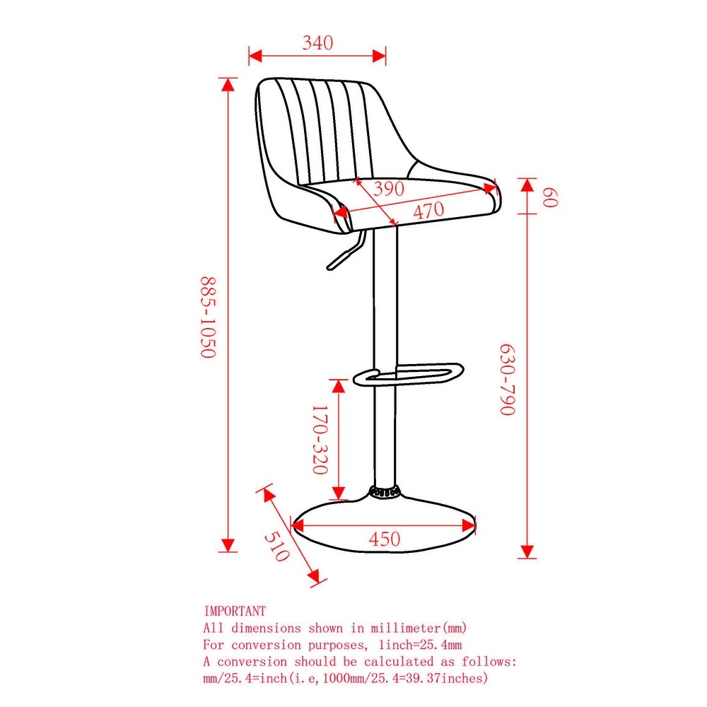 Set of 2 Modern Fabric and Metal Adjustable Air Lift Stool with Swivel