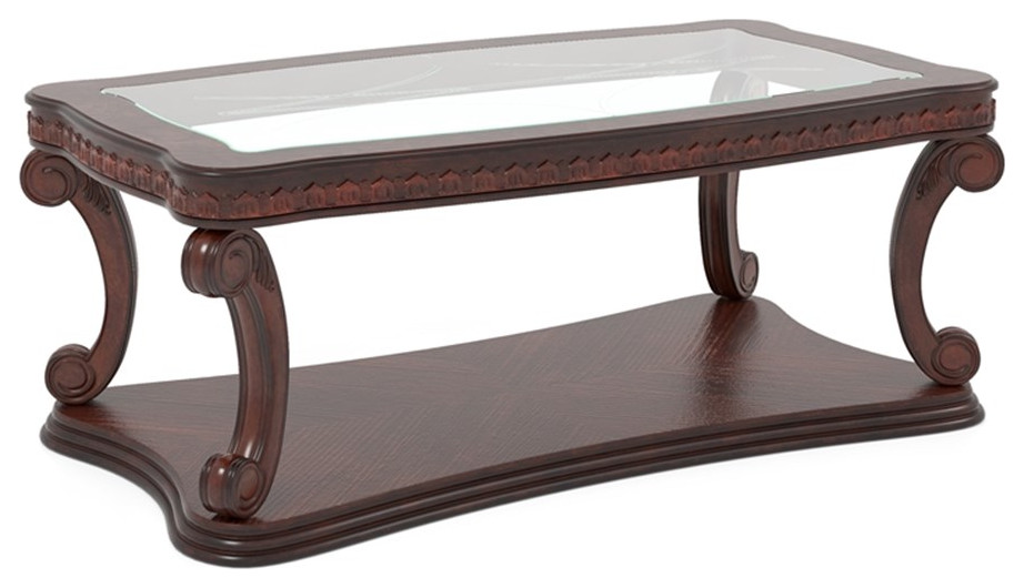 Bowery Hill Wood Open Shelf Coffee Table in Dark Oak   Traditional   Coffee Tables   by Homesquare  Houzz