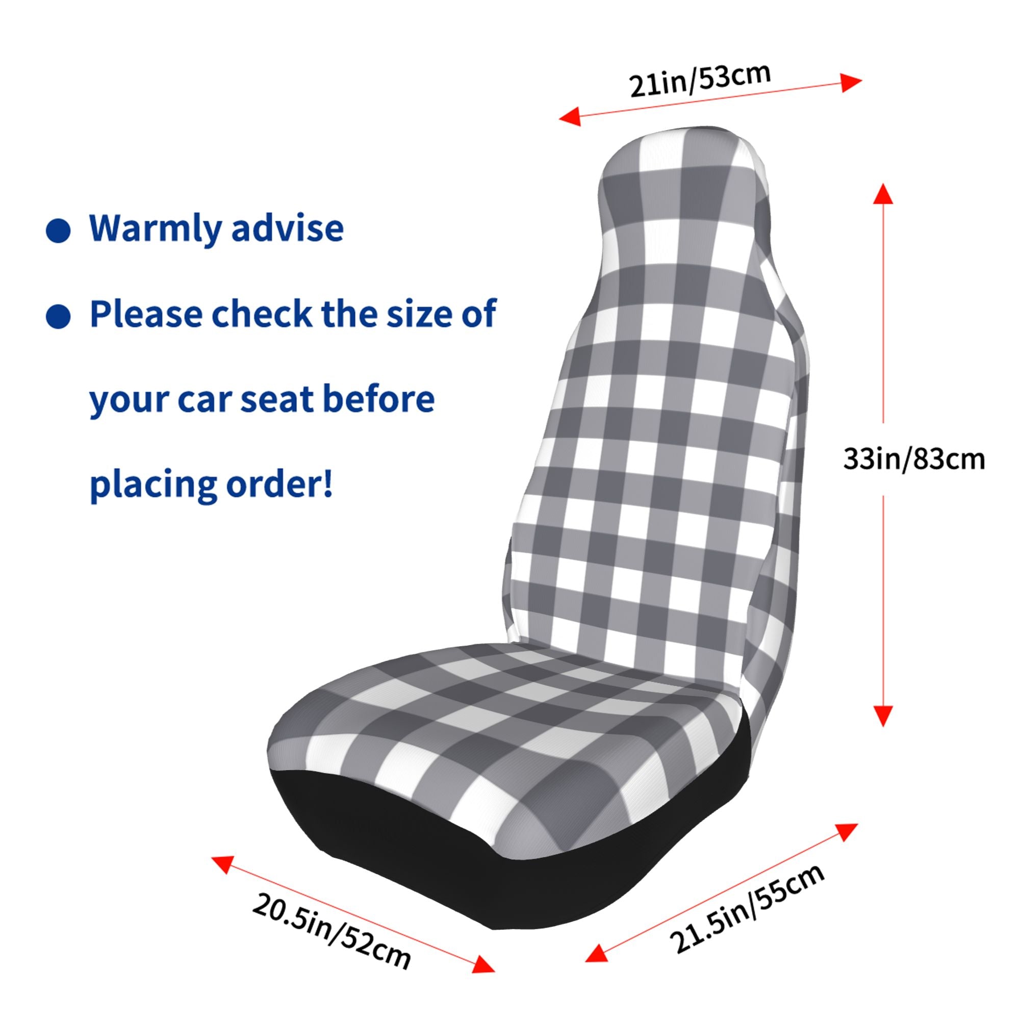 ZICANCN Car Seat Cover Gray Gingham Print Car Front Seat Covers Protectors ， Automotive Seat Covers for Cars Trucks Suv