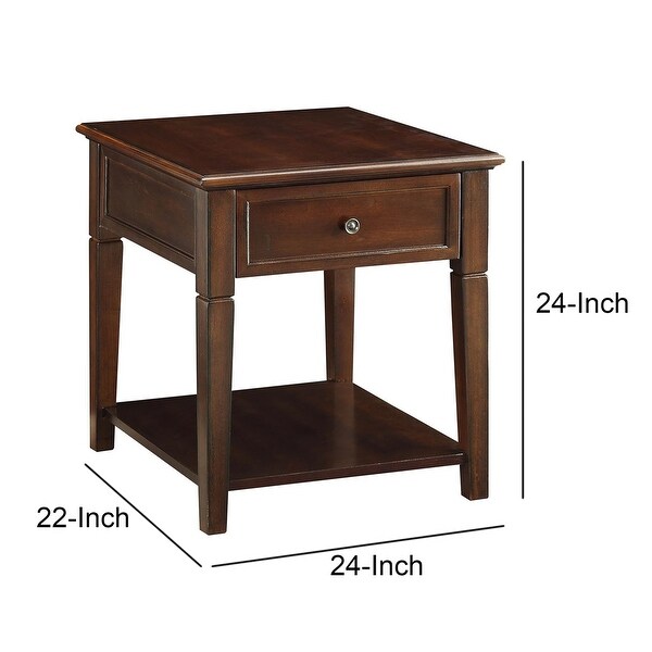 Wooden End Table with One Drawer and One Shelf， Walnut Brown