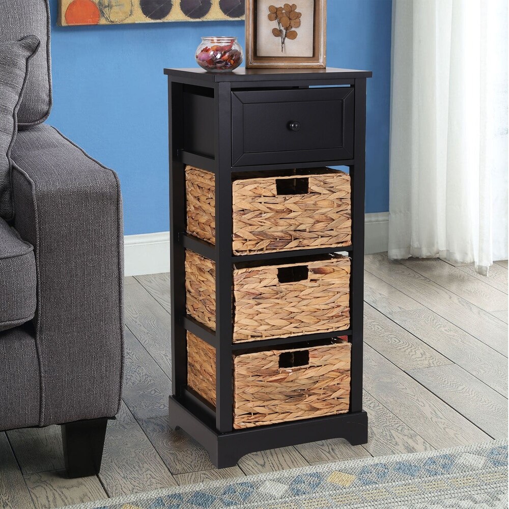 Sophia   William Side Table Decorative Storage Cabinet with Removable Water Hyacinth Woven Baskets