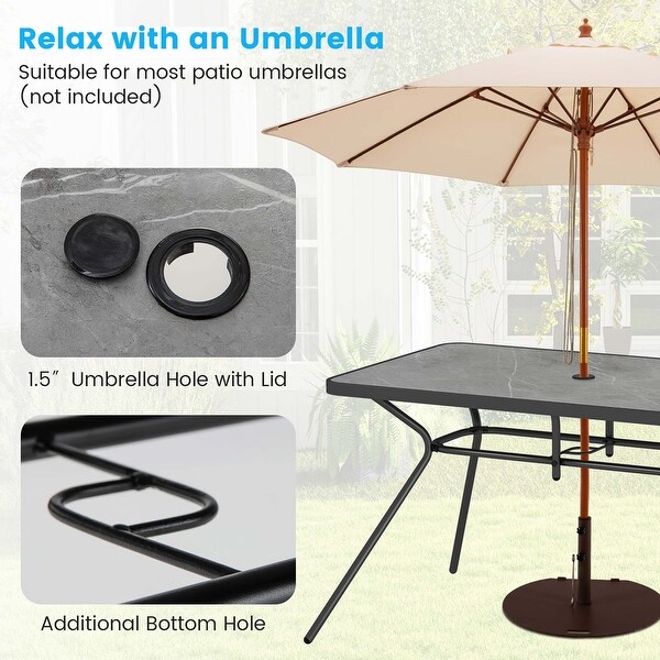 Patio Rectangle Dining Table Outdoor Metal Table w/ Umbrella Hole