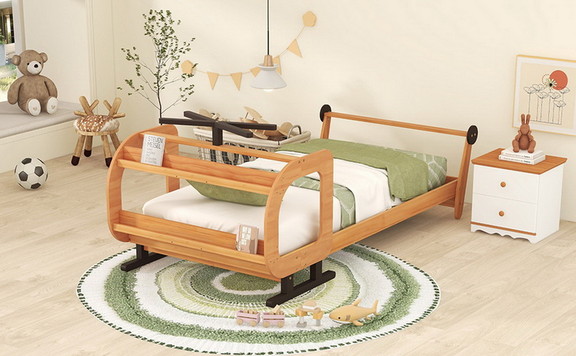 Twin Size Plane Shaped Platform Bed with Rotatable...