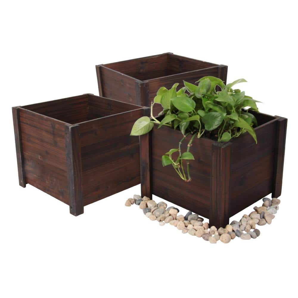 Leisure Season 16 in. W x 16 in. D x 14 in. H Brown Wooden Large Square Planter (3-Pack) SQP120L