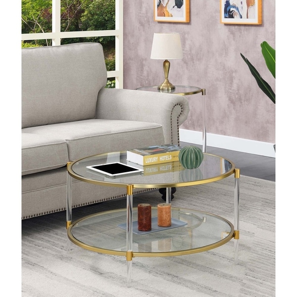 Royal Crest Acrylic Glass Coffee Table， Clear/Gold