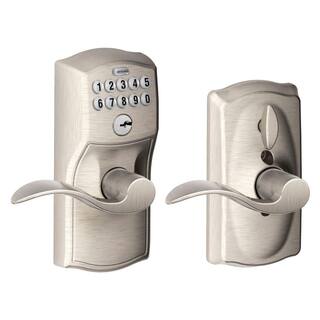 Schlage Camelot Satin Nickel Electronic Keypad Door Lock with Accent Handle and Flex Lock FE595 V CAM 619 ACC