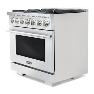 Cosmo 36 in. 4.5 cu. ft. Gas Range with 6-Burners in Stainless Steel with Rose Gold Custom Handle and Knob Kit COS-2PKG-173