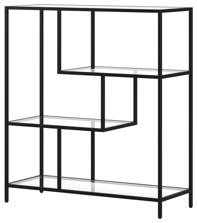 Pemberly Row Blackened Bronze Steel Bookcase with Tempered Glass   Industrial   Bookcases   by Homesquare  Houzz