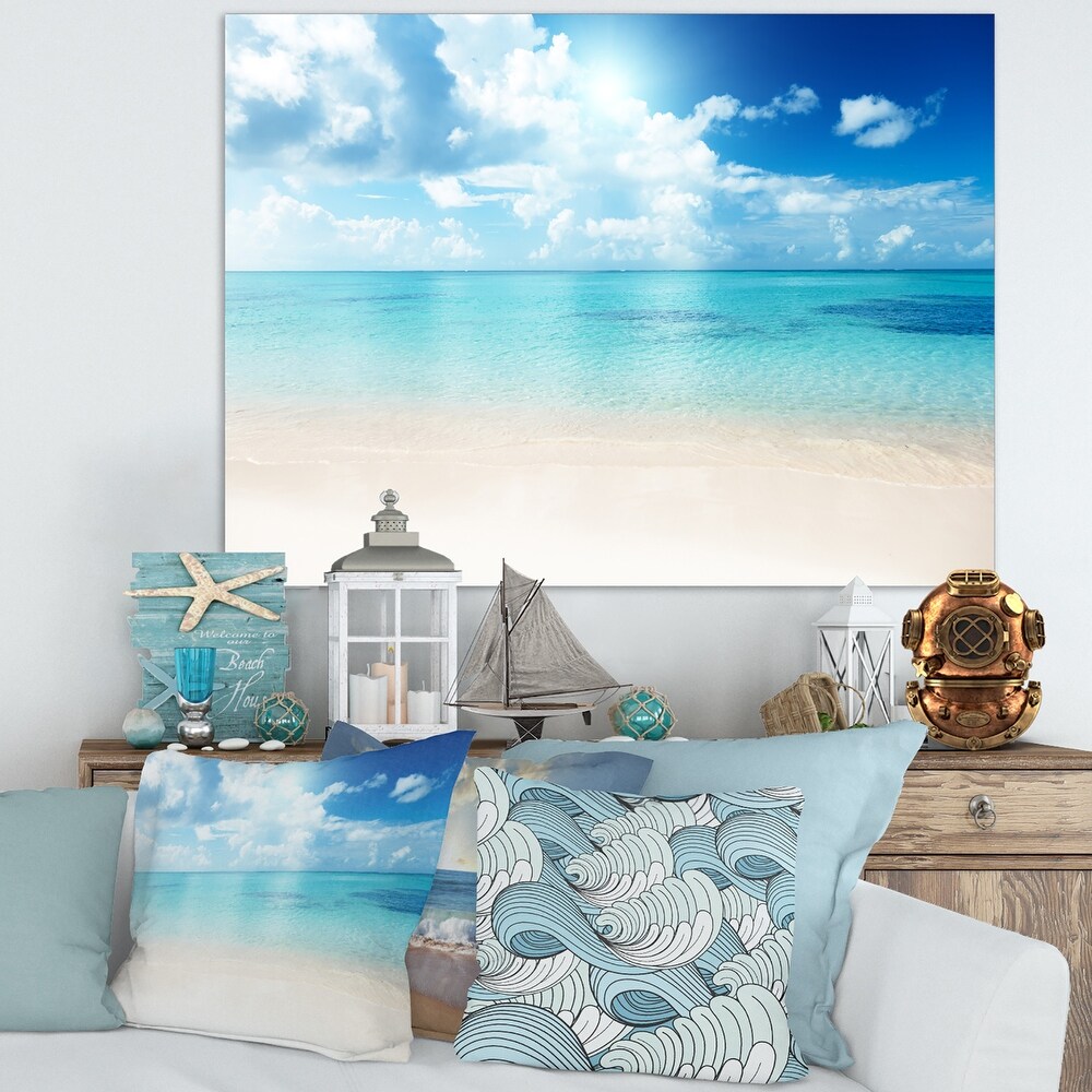 Sand of Beach in Blue Caribbean Sea   Modern Seascape Canvas Artwork Print