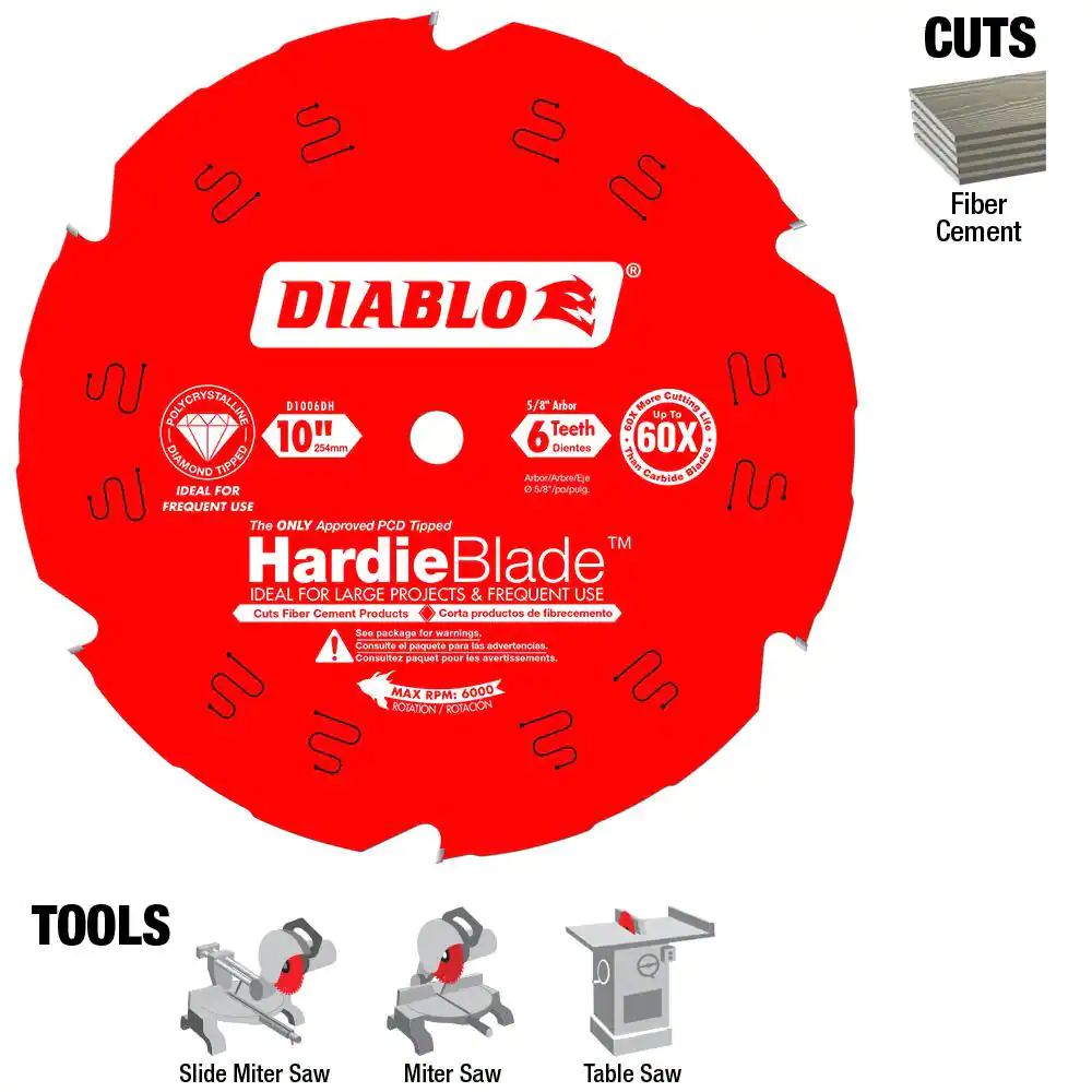 DIABLO D1006DH HARDIEBlade 10 in. x 6-Tooth Polycrystalline Diamond (PCD) Tipped Fiber Cement Circular Saw Blade