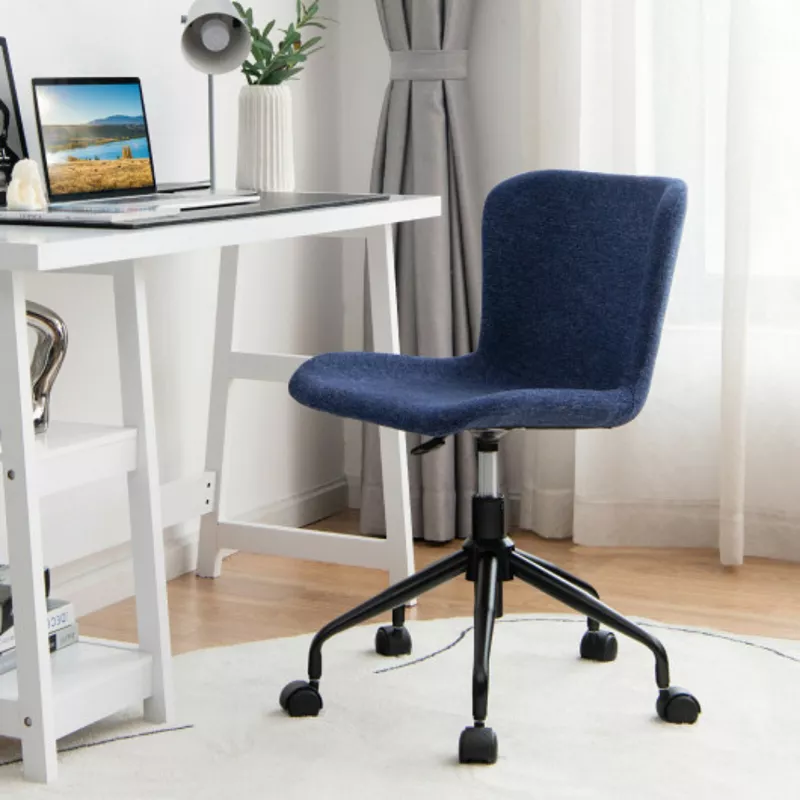 Mid Back Armless Office Chair Adjustable Swivel Linen Task Chair