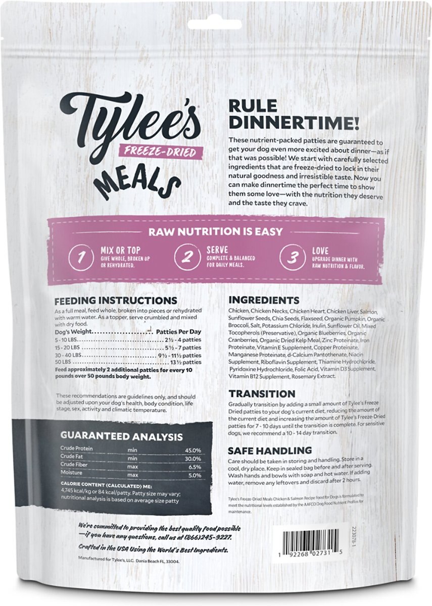 Tylee's Freeze-Dried Meals for Dogs， Chicken and Salmon Recipe