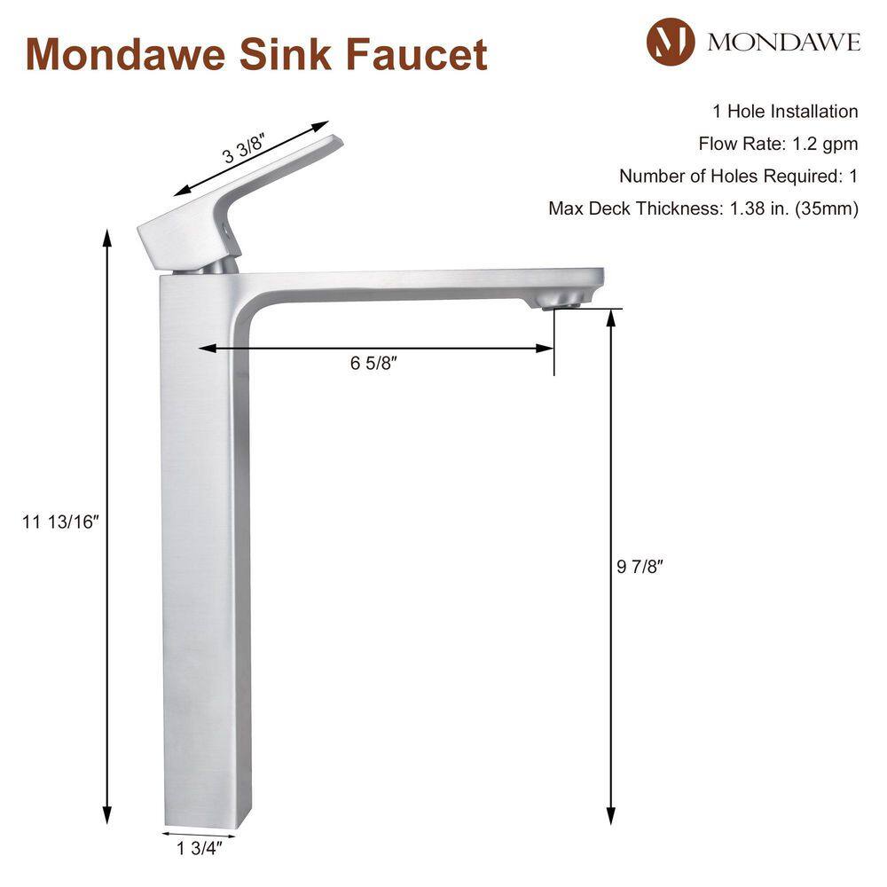 Mondawe Spot Resistant Single Handle Single Hole Bathroom Faucet in Brushed Chrome with Pop Up Drain OR-31533-Clo