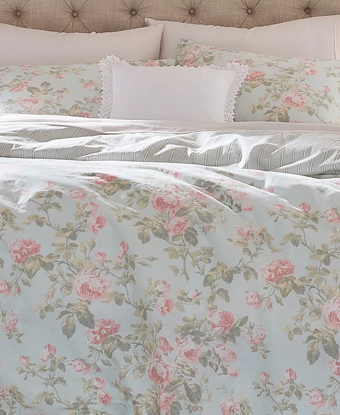 Laura Ashley Madelynn Cotton Reversible 2 Piece Duvet Cover Set， Twin