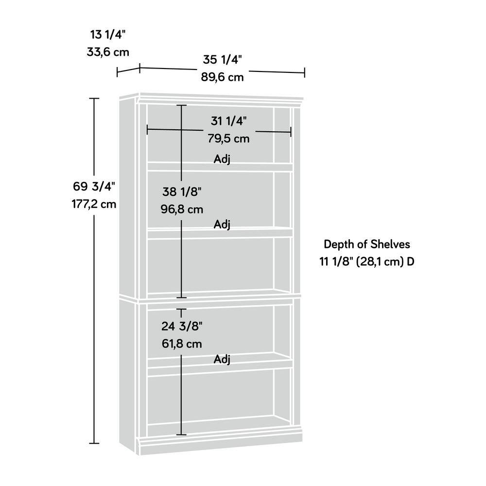 SAUDER 69.76 in. Chestnut Wood 5-shelf Standard Bookcase with Adjustable Shelves 423033