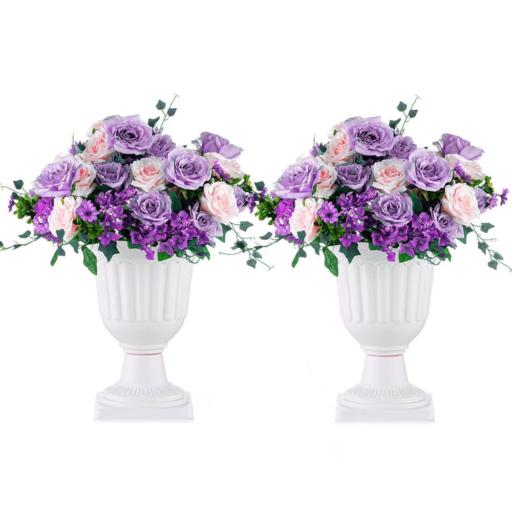 Plastic Urn Planter 13.8 inch White Pedestal Planters Set of 2