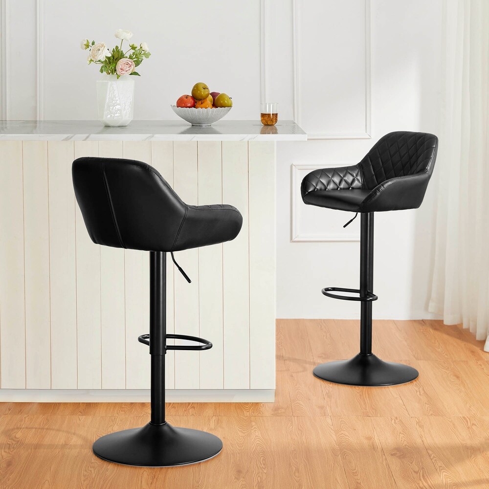 Glitzhome Set of 2 Modern Quilted Leatherette Adjustable Swivel Bar Stools