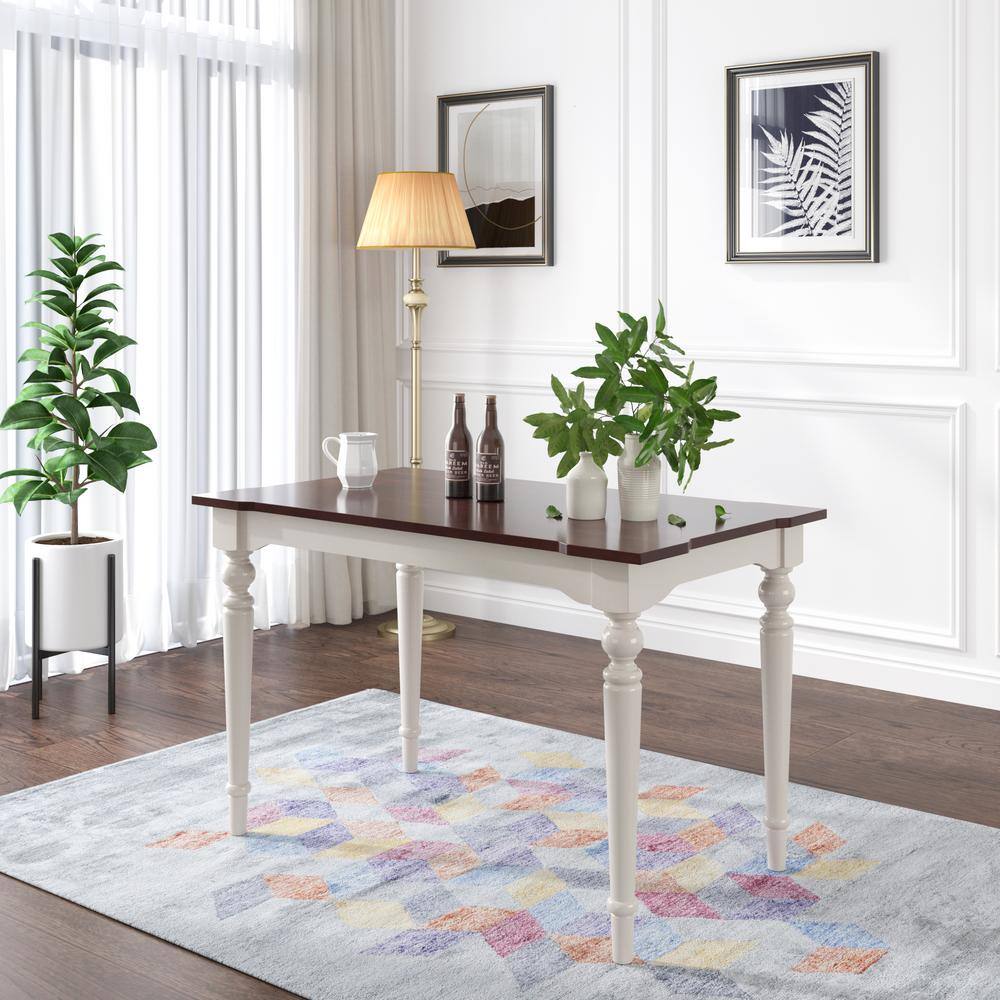 Polibi 47.2 in. L Rectangular Cherry Wood Top with White Frame etro Classical Dining Table RS-RCWTWF