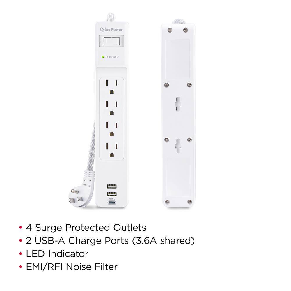 CyberPower 5 ft. 2 USB-A 1 USB-C 1500J 4-Outlet Surge Protector P405UC