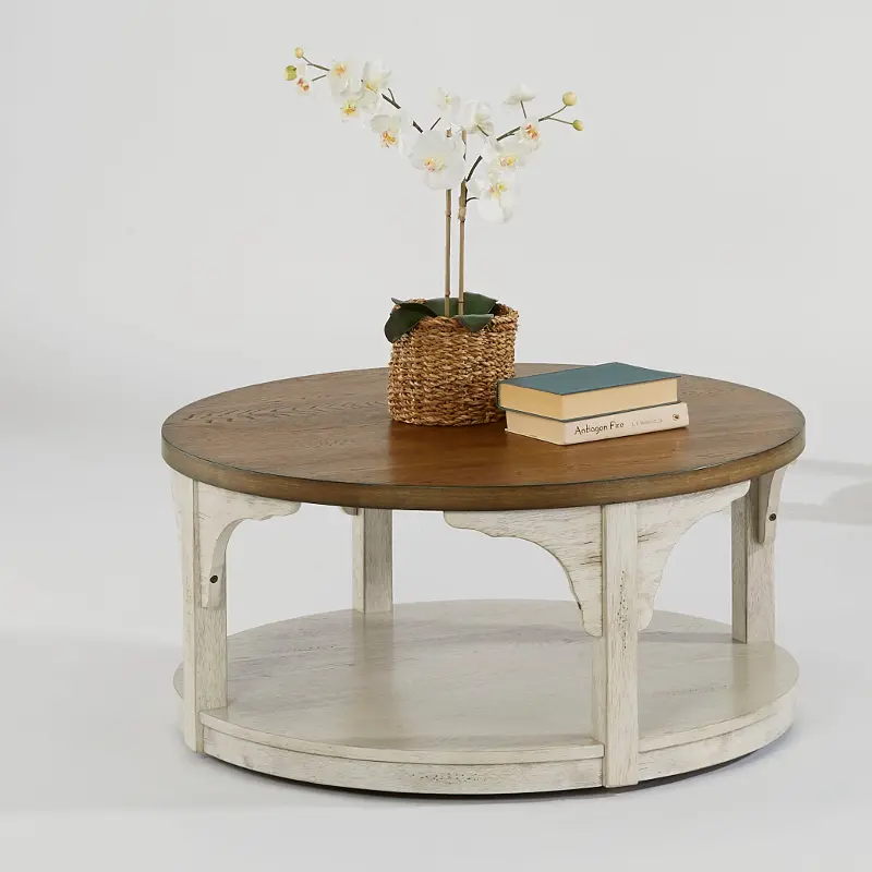 Wellington Place Oak and Antique White Round Coffee Table