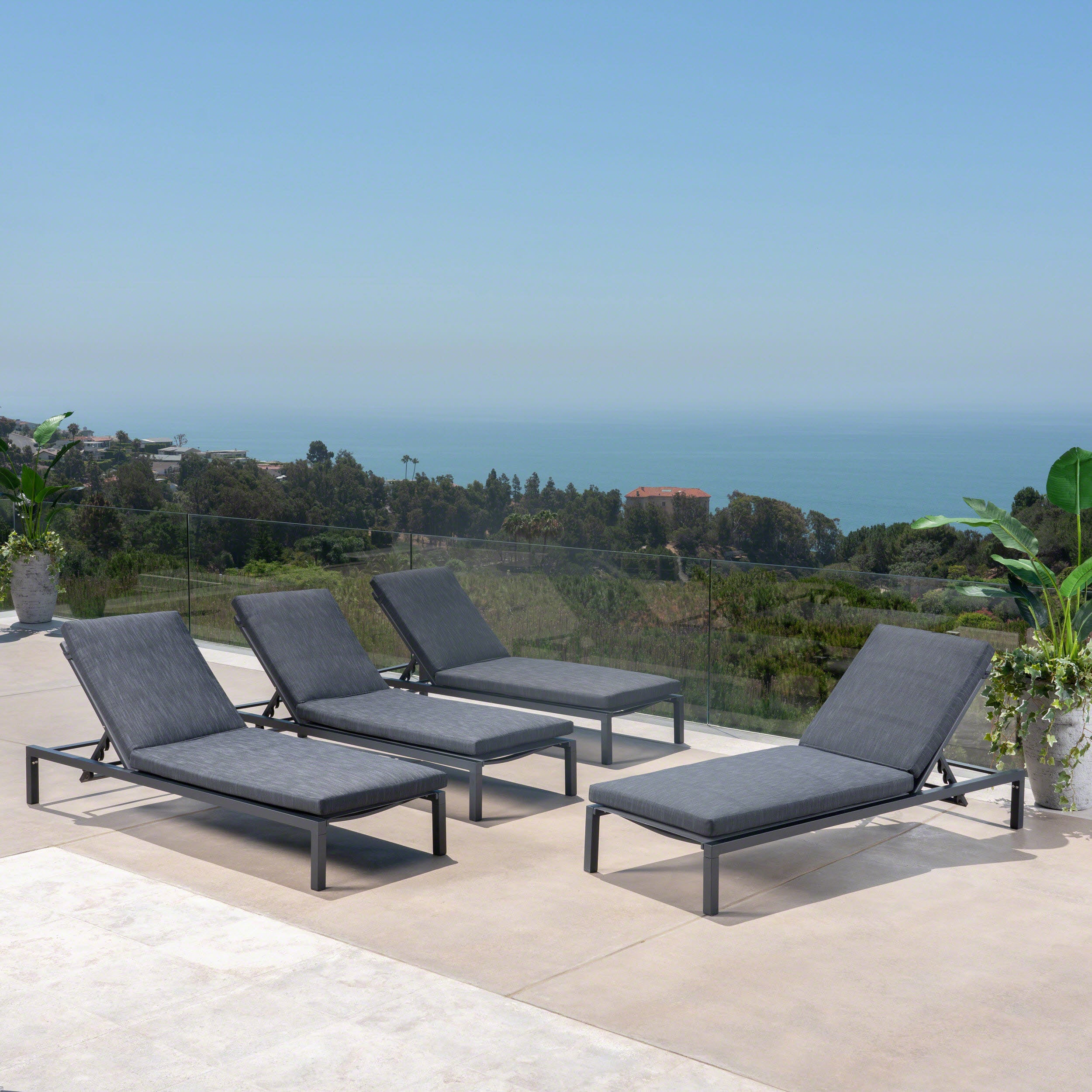 Jerry Outdoor Dark Gray Outdoor Mesh Chaise Lounges with Black Aluminum Frame (Set of 4)