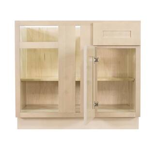 LIFEART CABINETRY Lancaster Shaker Assembled 36x34.5x24 in. Base Blind Corner Cabinet in Stone Wash ALSW-BBC36