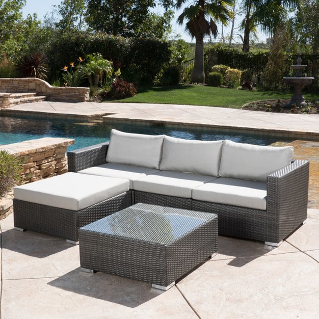 Santa Rosa 5pc Wicker Patio Seating Sectional Set With Cushions Gray With Silver Gray Cushions Christopher Knight Home