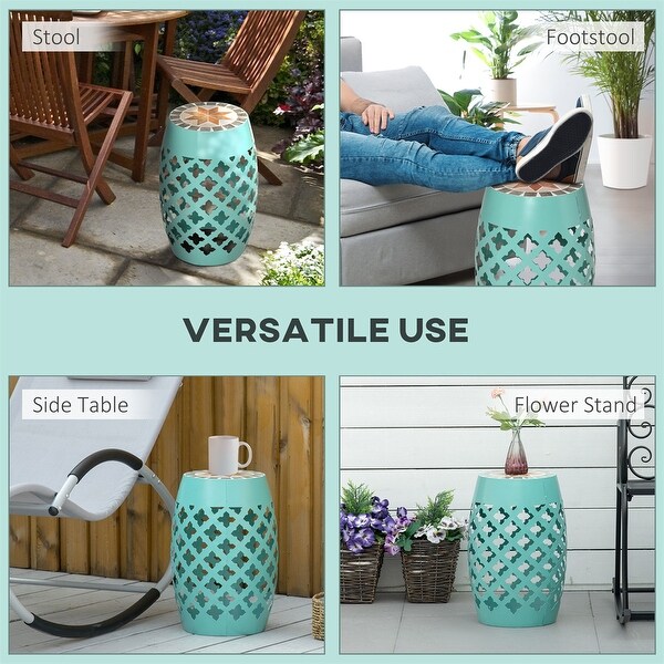 Patio Round Side Table，Outdoor Footstool，Garden Mosaic Side Table