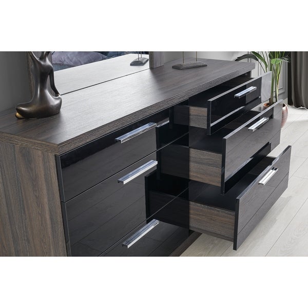 Napoli 6-Drawer Dresser and Mirror in Black and Walnut - - 37416913