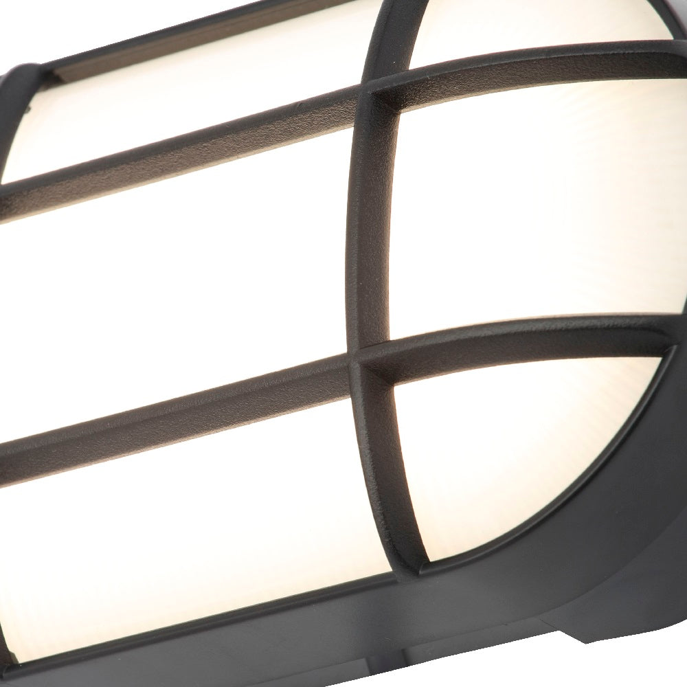 Britalia BRCZ-34026-BLK LED Black & White Diffuser Outdoor Oval Grille Bulkhead Wall Light 16cm