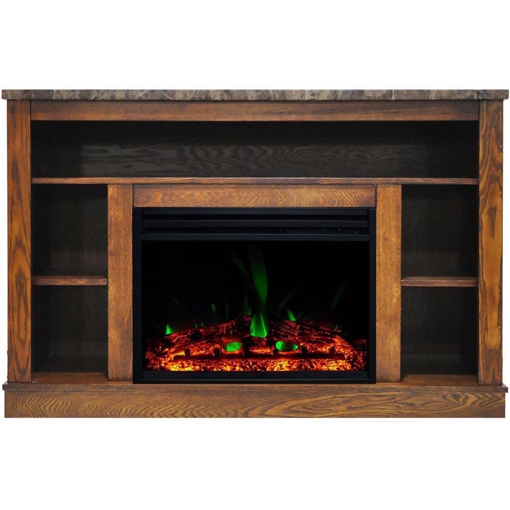 Cambridge Seville 47 in Electric Fireplace Heater TV Stand in Walnut with Enhanced Log Display and Remote Control