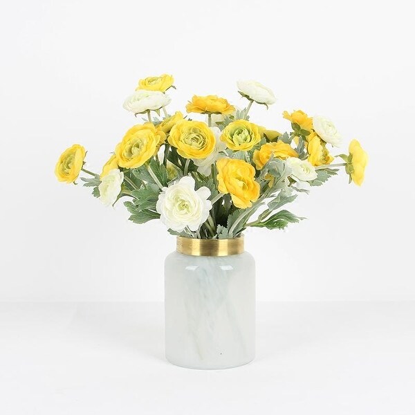 FloralGoods Silk 3 Bloom Buttercup Stem in Yellow and White 19 Tall